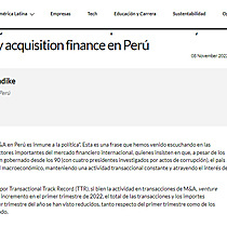 La menor liquidez global e inestabilidad poltica afectan ya al mercado de M&A y acquisition finance en Per